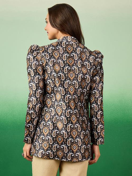 Classy & Stylish Open Printed Mulberry Silk Blazer for Women