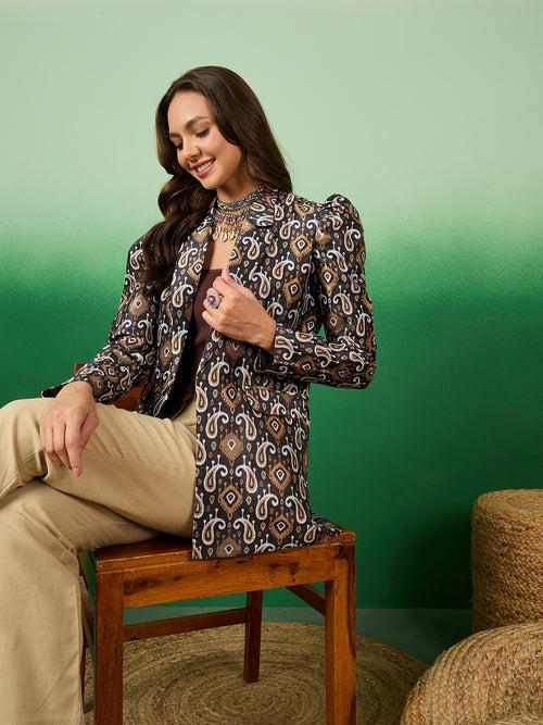 Classy & Stylish Open Printed Mulberry Silk Blazer for Women