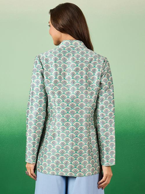 Stylized Printed Silky Front Open Blazer for Women