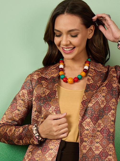 Women Printed Mulberry Silk Multicolor Front Open Blazer