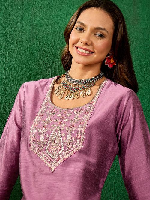 Womens Slub Solid Front Work Pink Stylish Kurti