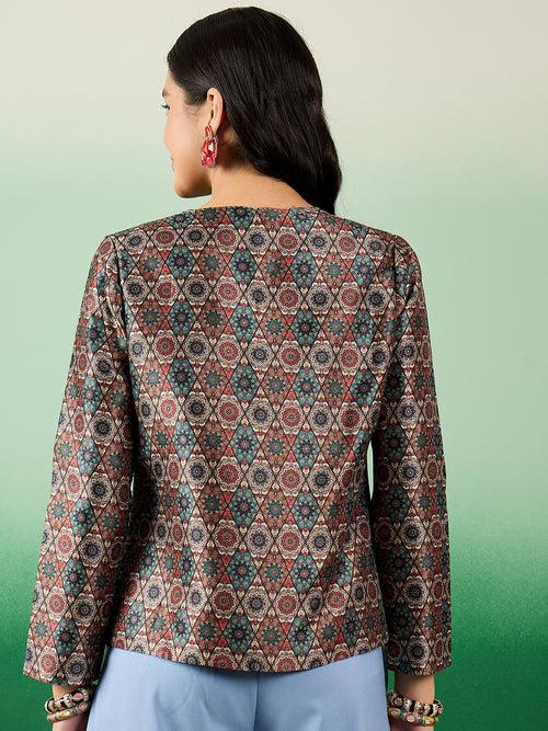 Women's Classy Designer Mulberry Silk Printed Blazer