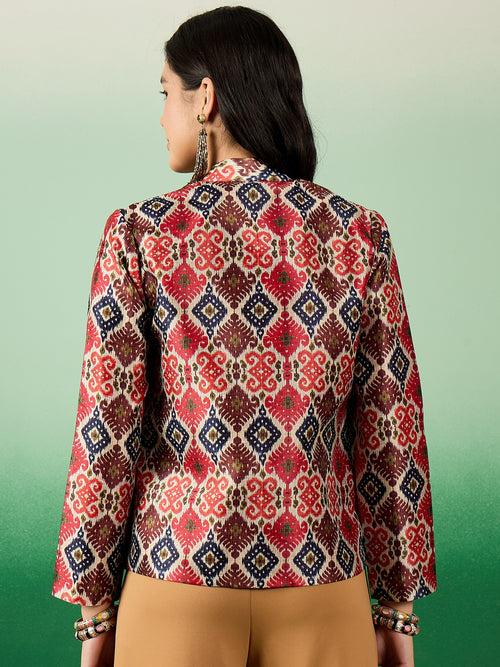 Women's Stylish Multicolored Print Mulberry Silk Blazer