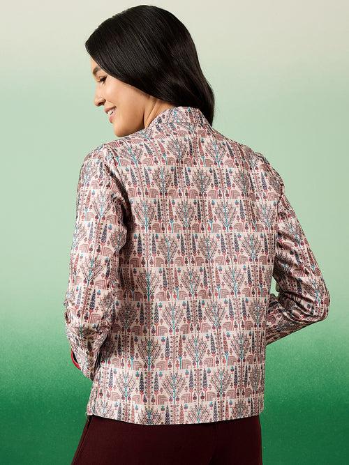 Women's Trendy Printed Mulberry Silk Front Open Blazer