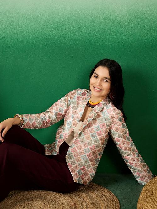 Women's Printed Mulberry Silk Classy Blazer