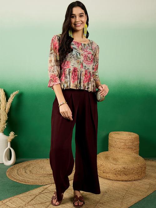 Women Floral Printed Stylish Multicolored Chiffon Top