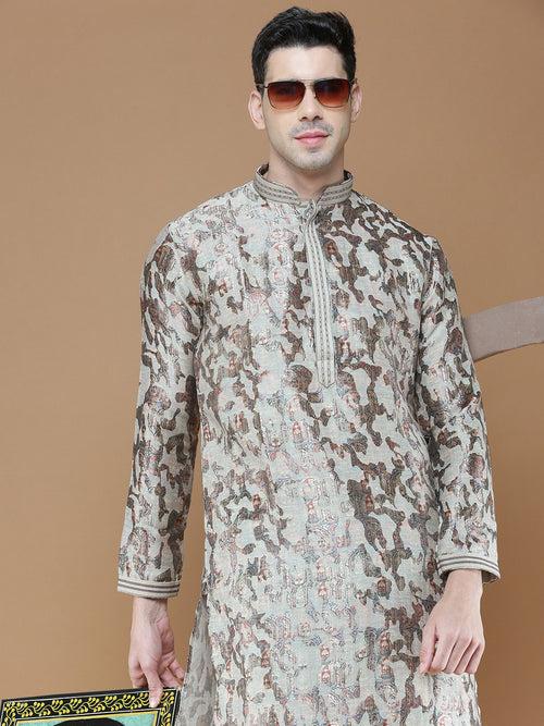 Men's Digital Print Silk Green Elegant Ethnic Attire Kurta Set