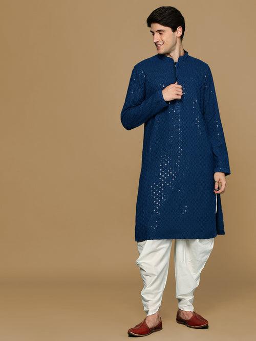 Sanwara Firozi Shimmering Elegance Men's Chikankari with Sequins Kurta Set