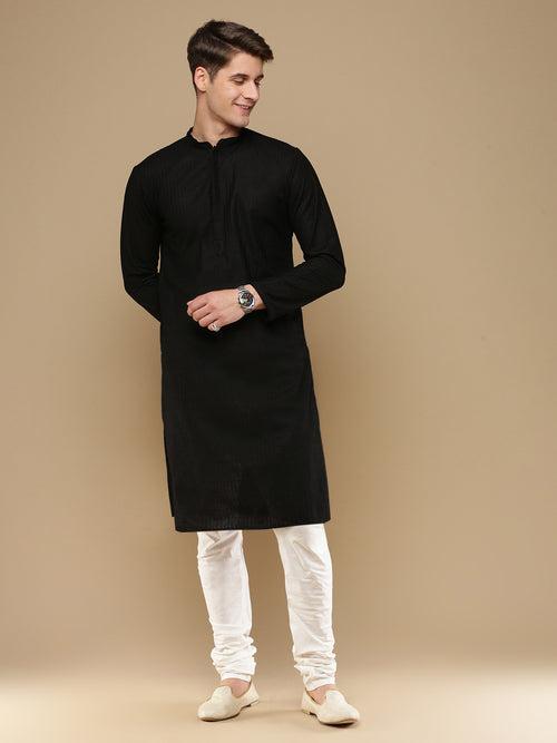 Unleash Your Style With Men's Black Cotton Chikankari Designer Kurta Set by Sanwara