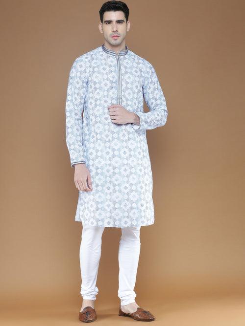 Stylish Traditional White Chikankari Cotton Kurta Set for Men by Sanwara