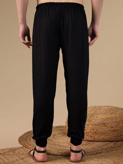 Sanwara Men's Fusion Wear Solid Black Rayon Jogger Pant