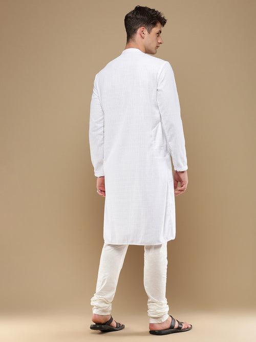 Unleash Your Style With Men's White Cotton Chikankari Designer Kurta Set by Sanwara