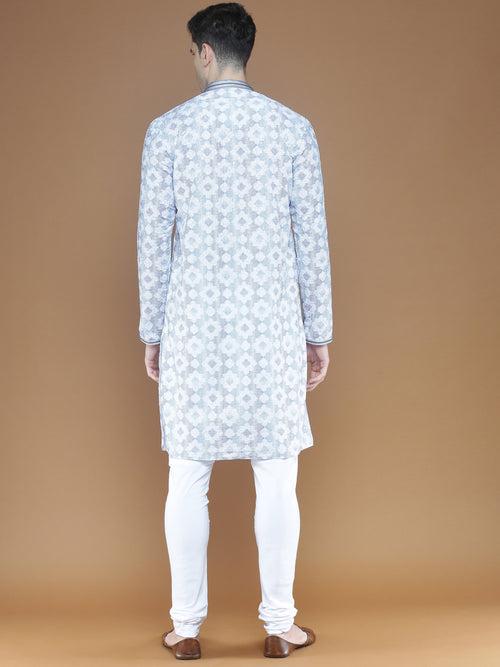 Stylish Traditional White Chikankari Cotton Kurta Set for Men by Sanwara