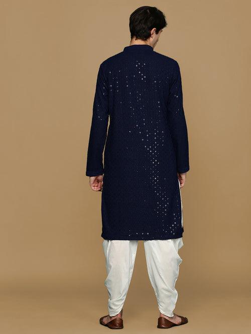 Sanwara Blue Shimmering Elegance Men's Chikankari with Sequins Kurta Set