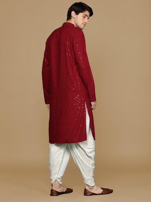 Sanwara Maroon Shimmering Elegance Men's Chikankari with Sequins Kurta Set