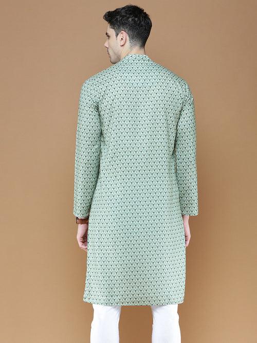 Men's Cotton Green Printed Trendy Stylish Kurta