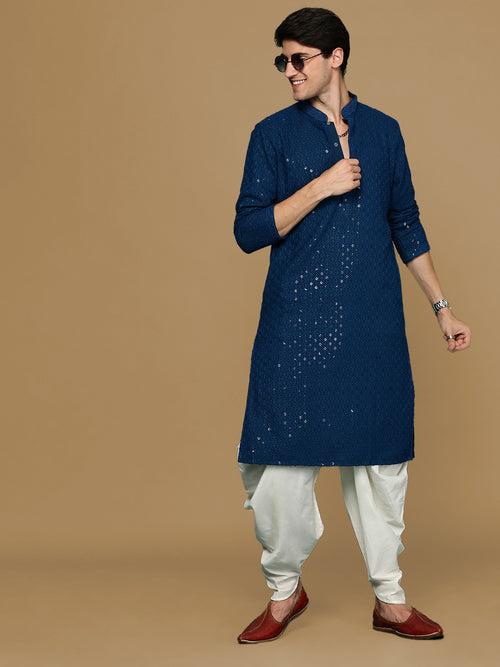 Sanwara Firozi Shimmering Elegance Men's Chikankari with Sequins Kurta Set