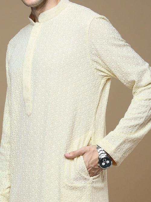 Sanwara Off White Shimmering Elegance Men's Chikankari with Sequins Kurta Set