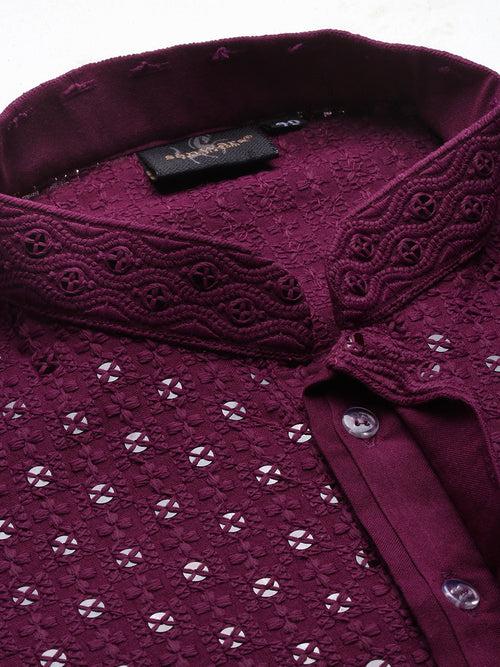 Sanwara Purple Shimmering Elegance Men's Chikankari with Sequins Kurta Set