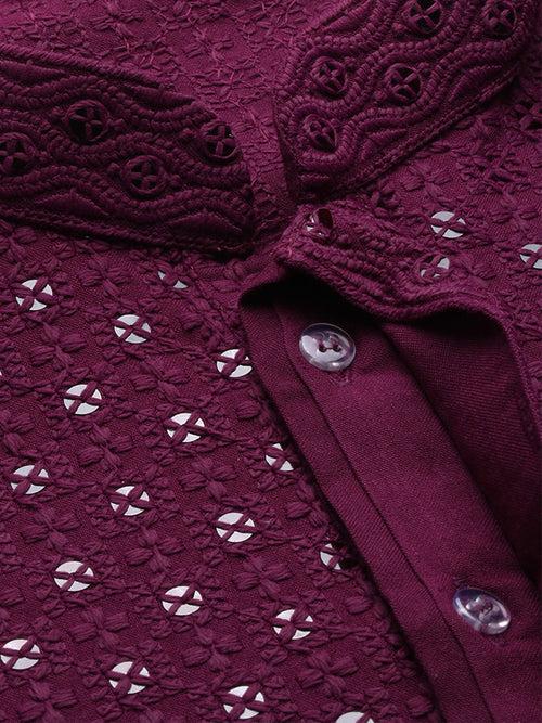 Sanwara Purple Shimmering Elegance Men's Chikankari with Sequins Kurta Set