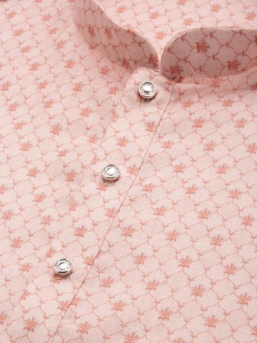 Men's Cotton Pink Printed Trendy Stylish Kurta