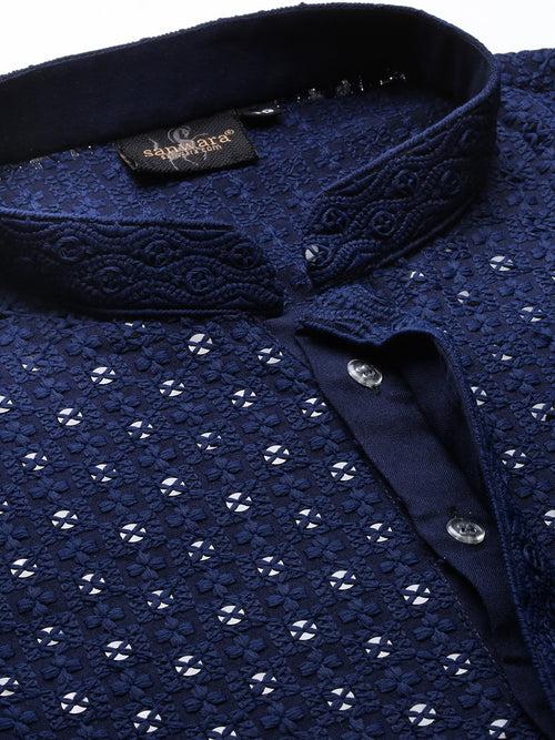 Sanwara Blue Shimmering Elegance Men's Chikankari with Sequins Kurta Set