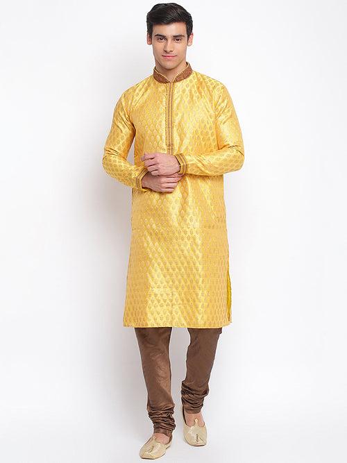 Sanwara Men Yellow Woven Pattern Straight Kurta