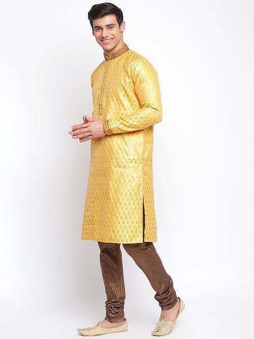 Sanwara Men Yellow Woven Pattern Straight Kurta
