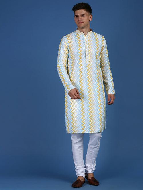 Sanwara Men's Party Wear Sequins Work Chikankari StyleMultiColor Cotton Kurta With Payjama