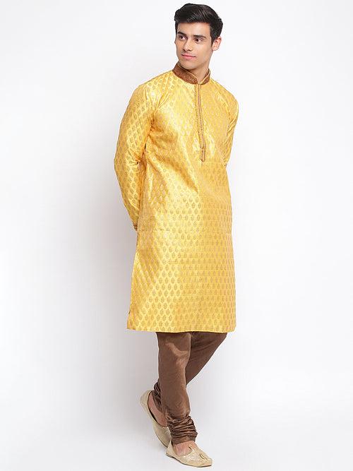 Sanwara Men Yellow Woven Pattern Straight Kurta