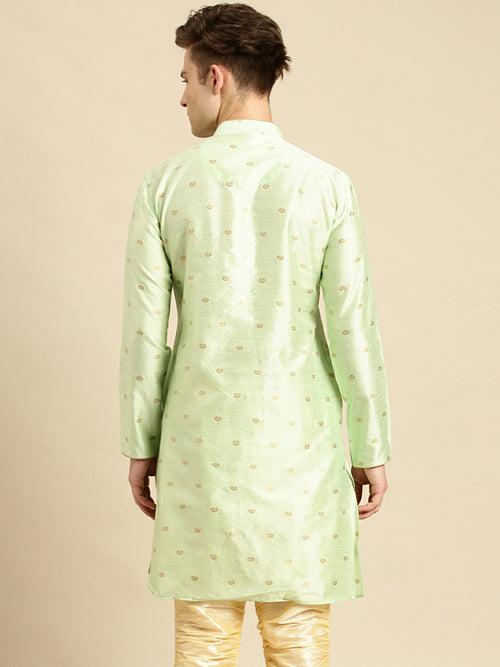 Sanwara Men's Woven Designer Jacquard Light Green Color Kurta