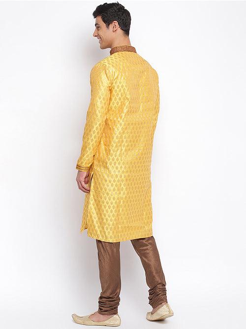 Sanwara Men Yellow Woven Pattern Straight Kurta