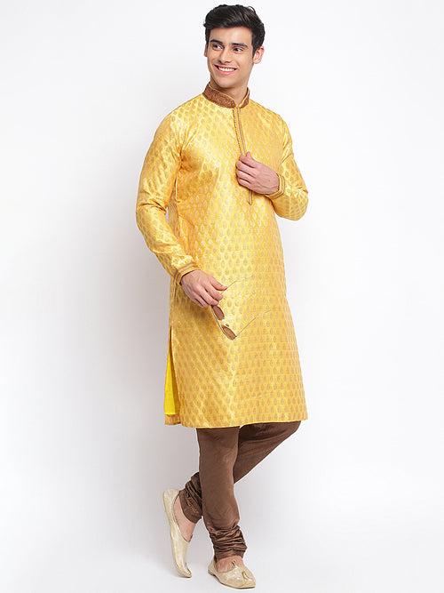 Sanwara Men Yellow Woven Pattern Straight Kurta