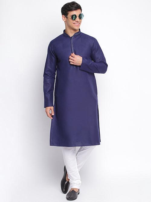 Sanwara Men Deep Blue Solid Pattern Straight Kurta