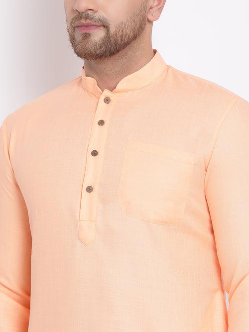 Sanwara Men's Cotton Solid Papaya Colour Straight Kurta