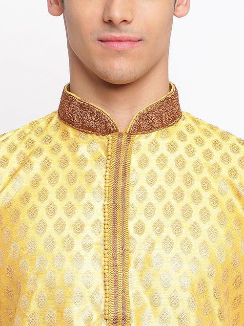 Sanwara Men Yellow Woven Pattern Straight Kurta