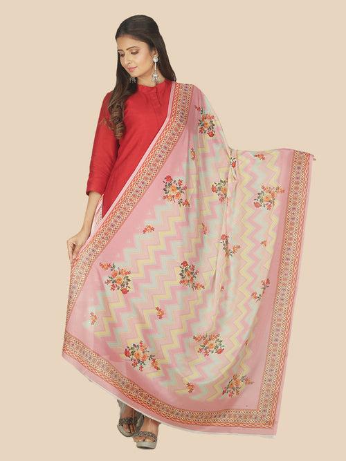 Sanwara Women's Pink Tusser Silk Printed Dupatta