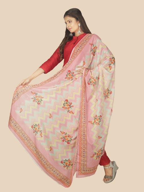 Sanwara Women's Pink Tusser Silk Printed Dupatta