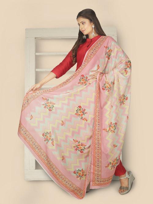 Sanwara Women's Pink Tusser Silk Printed Dupatta