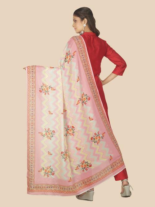 Sanwara Women's Pink Tusser Silk Printed Dupatta