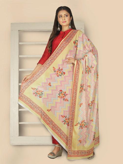 Sanwara Women's Yellow Tusser Silk Printed Dupatta