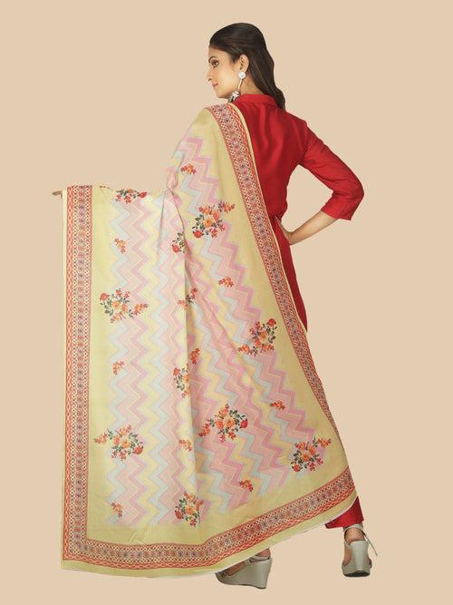 Sanwara Women's Yellow Tusser Silk Printed Dupatta