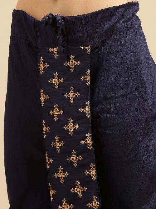 Sanwara Men's Traditional Blue Coloured Embroidered Art Silk Dhoti