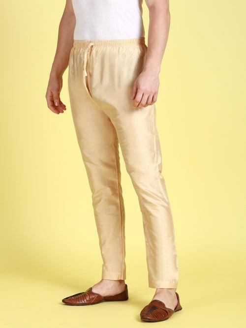 Sanwara Men's Solid Beige Colour Art Silk Elastic Payjama