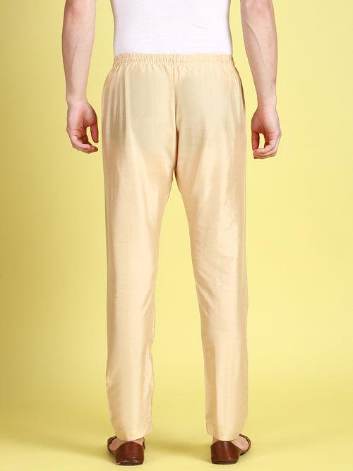 Sanwara Men's Solid Beige Colour Art Silk Elastic Payjama