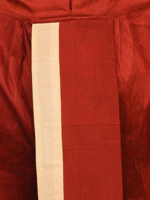 Sanwara Men's Traditional Red Coloured Plain Art Silk Dhoti