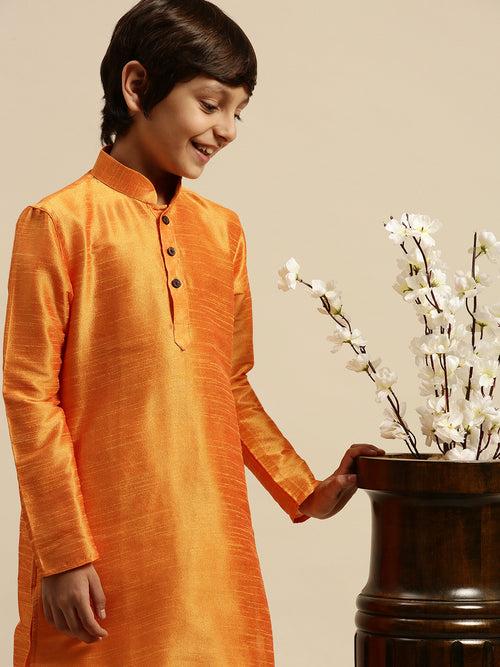 Sanwara Orange Art Silk Kurta For Boys