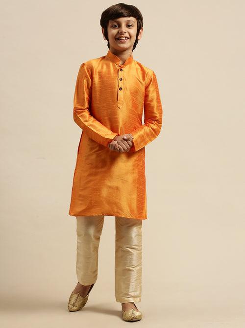 Sanwara Orange Art Silk Kurta For Boys