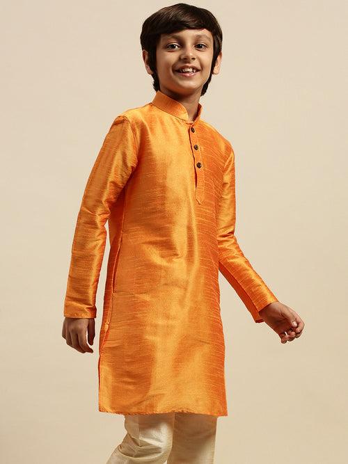 Sanwara Orange Art Silk Kurta For Boys