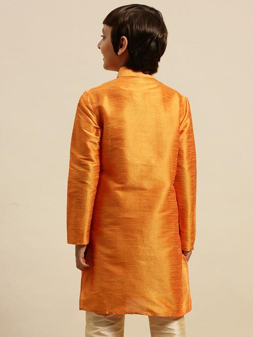 Sanwara Orange Art Silk Kurta For Boys